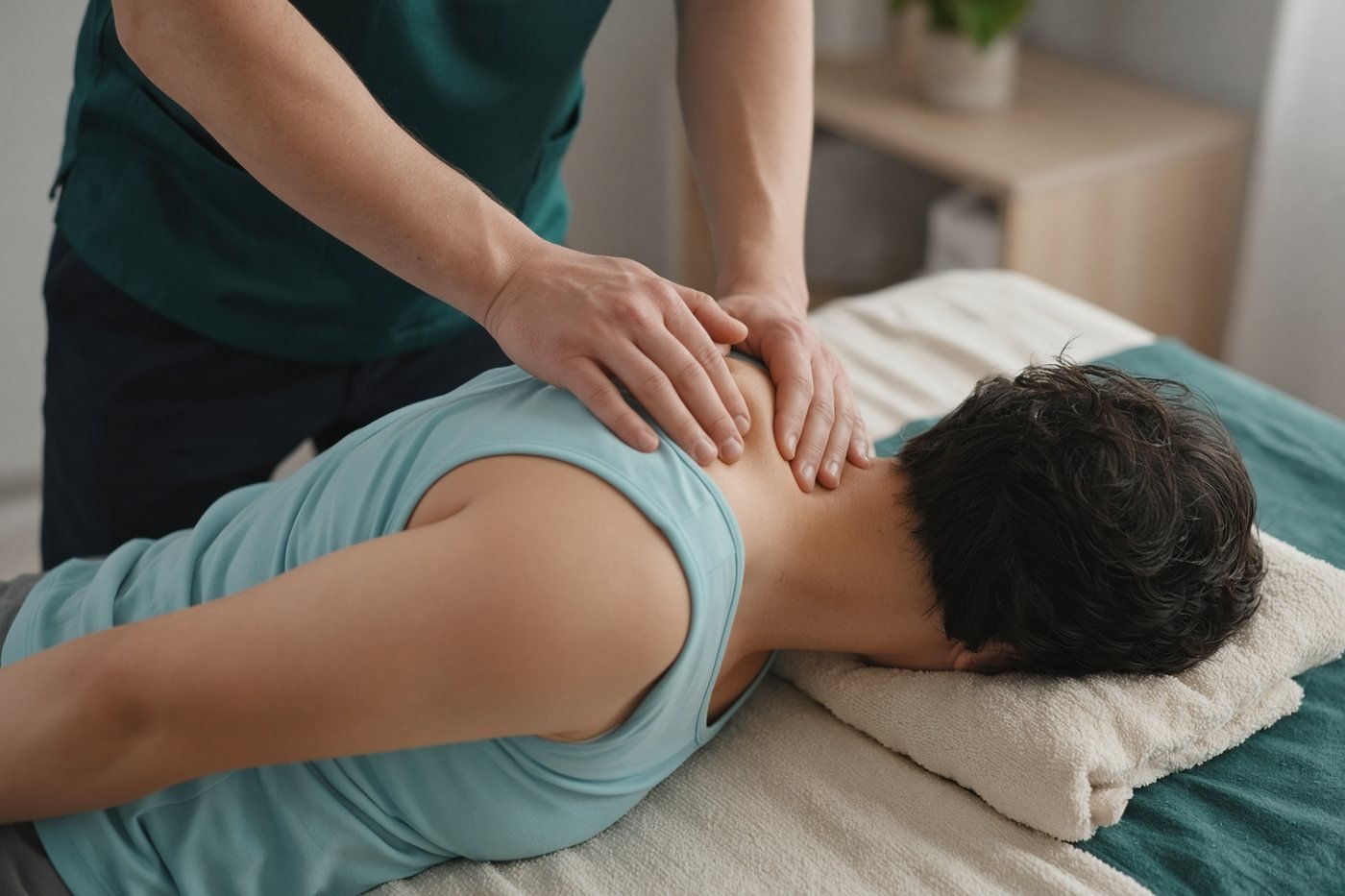 Hands-on physiotherapy support during a gentle mobility session